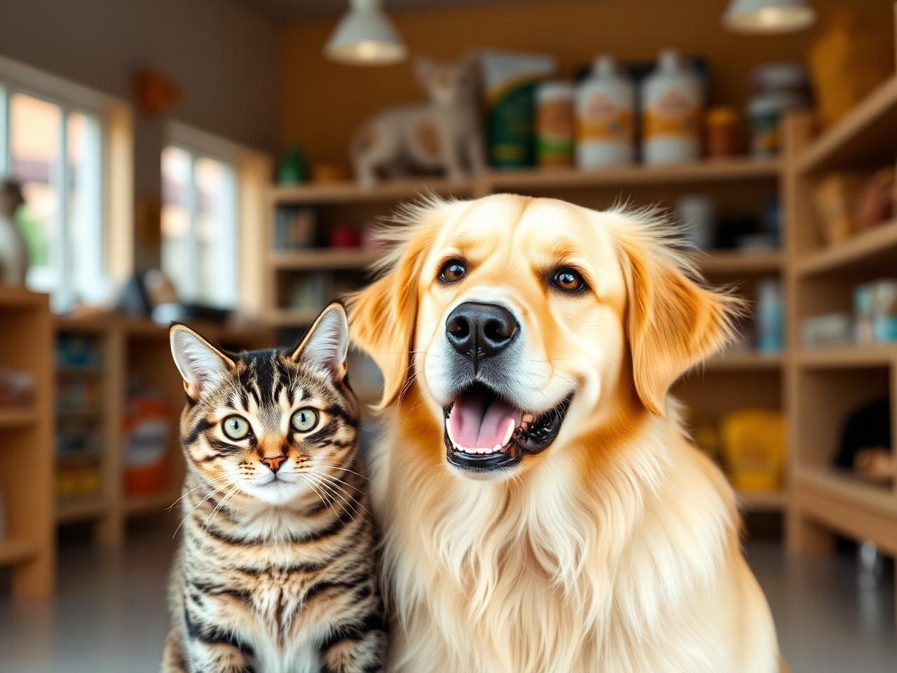 Cachorro e gato no petshop